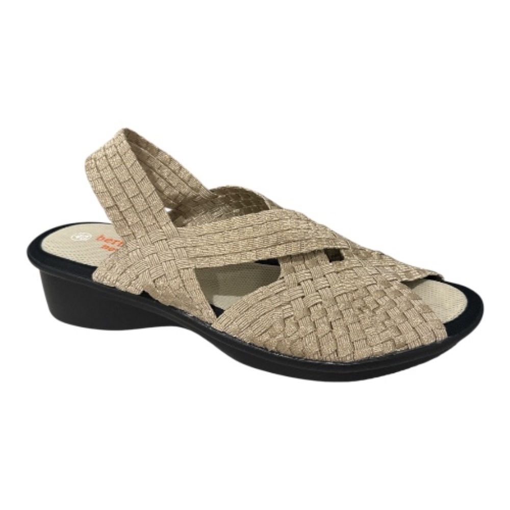 Bernie Mev Kira Women’s Light Gold Low Heel Sandals Stretch Wedge Comfort EU 40
